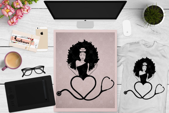 Nurse Afro Woman Stethoscope Silhouette Graphics
