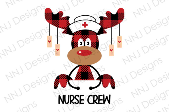 Nurse Crew Buffalo Plaid Moose Christmas Graphics and Crafts