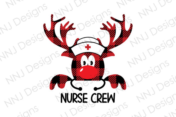 Nurse Crew Buffalo Plaid Reindeer Graphics & Crafts
